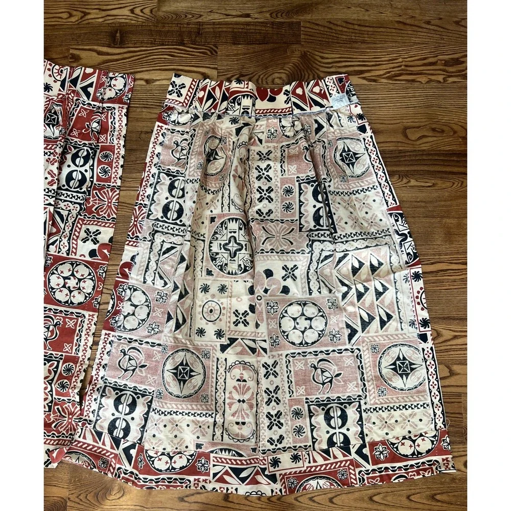 Sears Perma-Prest Vintage MCM Geometric Curtains Window 24x46 Rust Folk Art